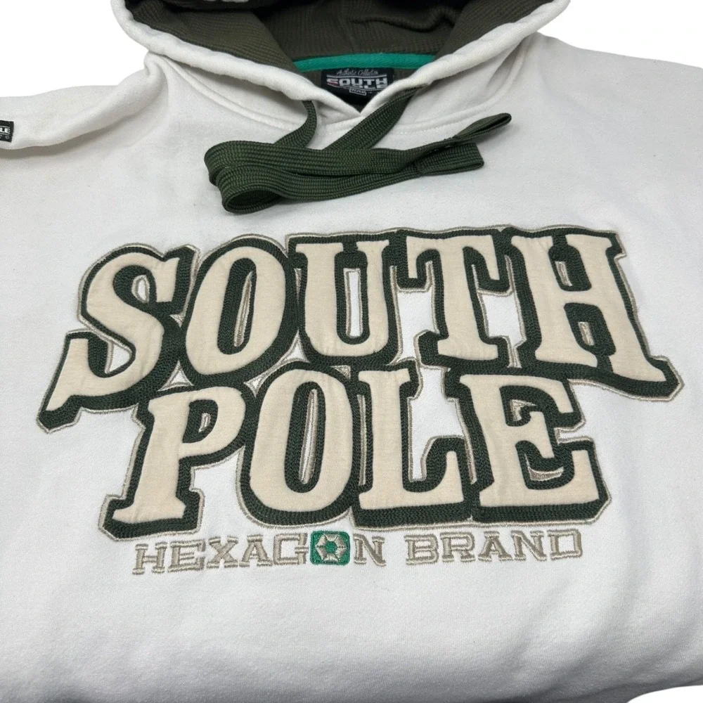 SOUTH POLE‎ Vintage Men Off-White Hoodie Logo Embroidered Grunge Hip Hop Y2K 2XL